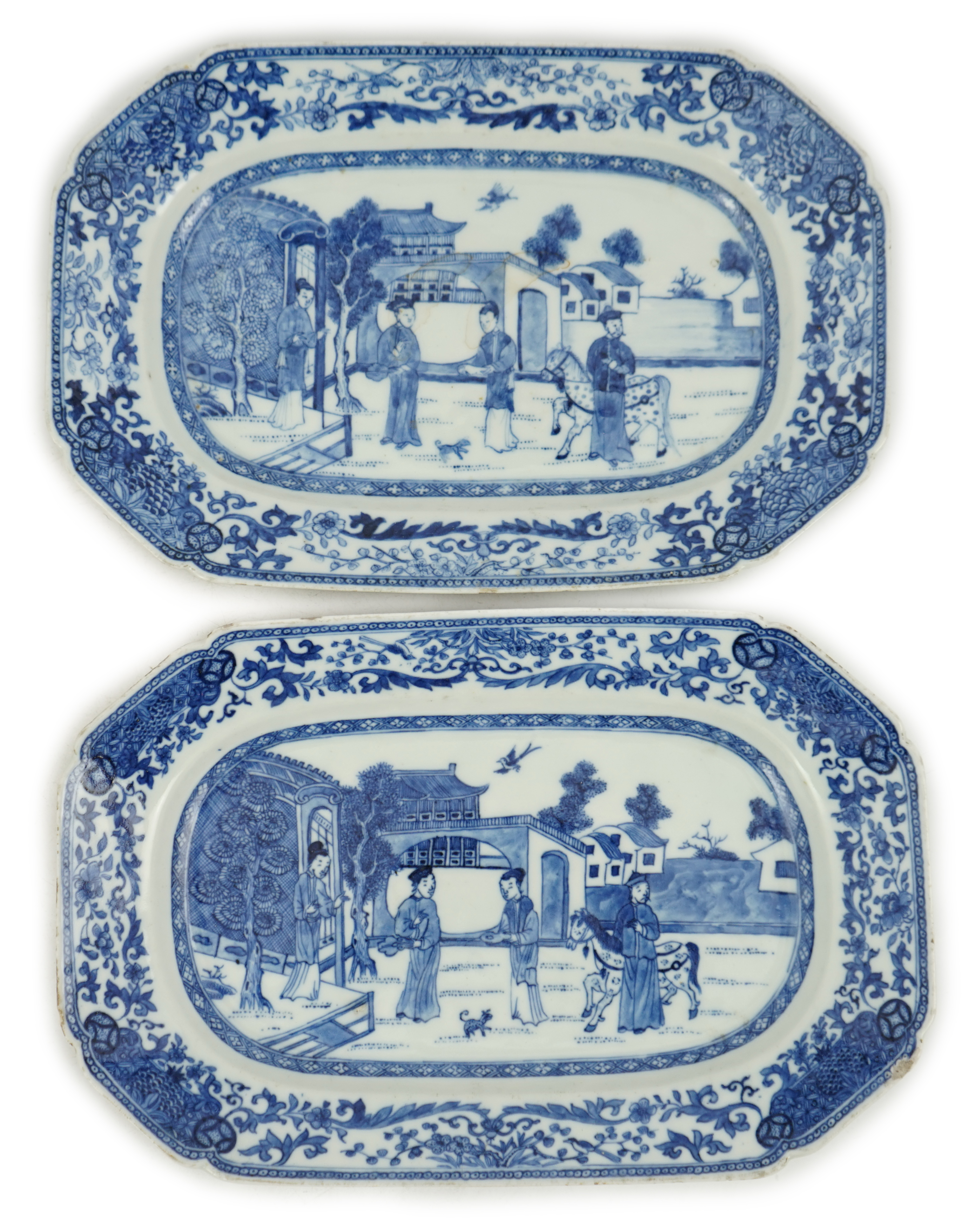 A pair of small Chinese blue and white small serving dishes, Qianlong period